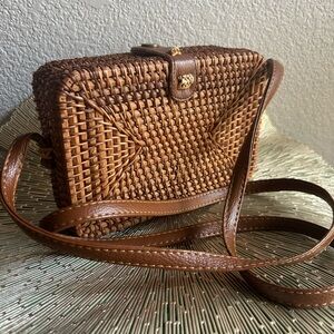 Rattan Mini Woven Crossbody Bag with Vinyl Strap fully lined